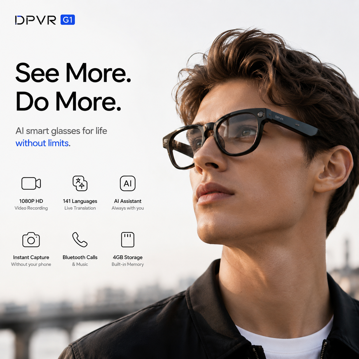 DPVR G1 AI Smart Glasses – 1080p Camera & 141-Language Translation
