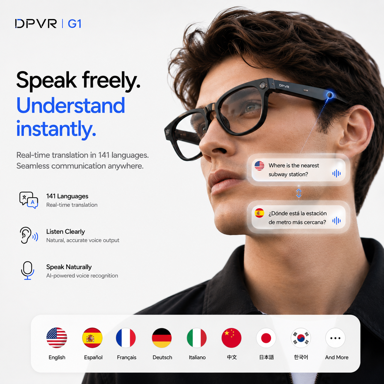 DPVR G1 AI Smart Glasses – 1080p Camera & 141-Language Translation