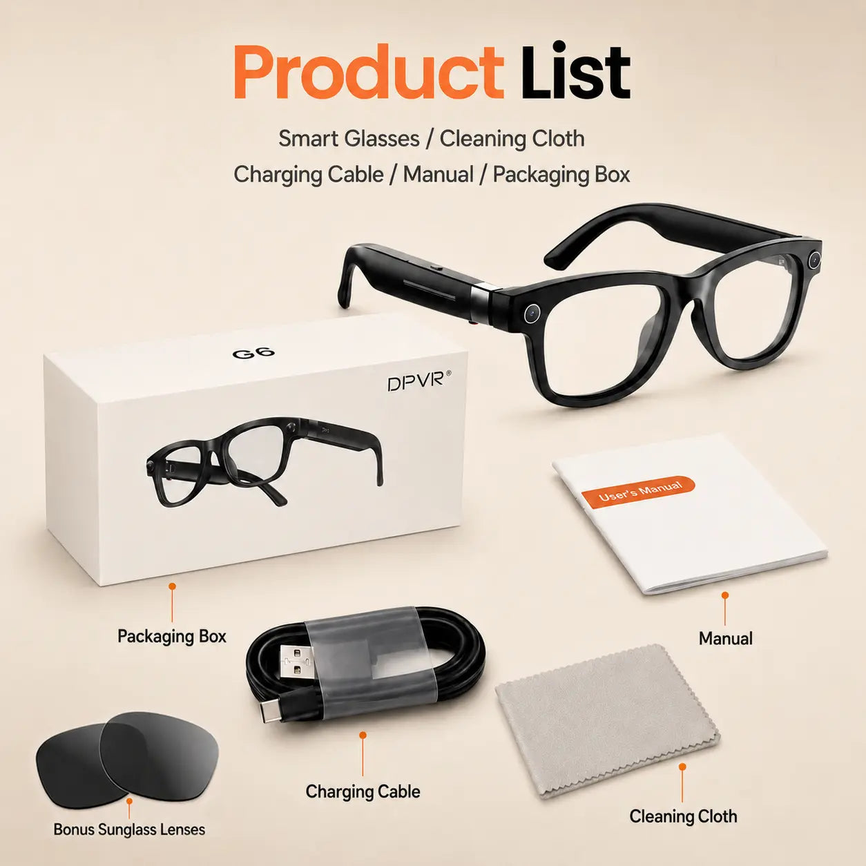 DPVR G6 AI Smart Glasses — Photo & Video Capture, Smart Glasses with Camera, Translation — Scan QR Code to Download App — Bluetooth Glasses with Photochromic Lenses (Bonus Sunglasses Lenses Included) — Ideal Father Wireless Eyewear