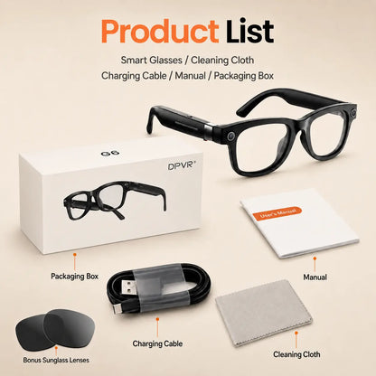 DPVR G6 AI Smart Glasses — Photo & Video Capture, Smart Glasses with Camera, Translation — Scan QR Code to Download App — Bluetooth Glasses with Photochromic Lenses (Bonus Sunglasses Lenses Included) — Ideal Father Wireless Eyewear