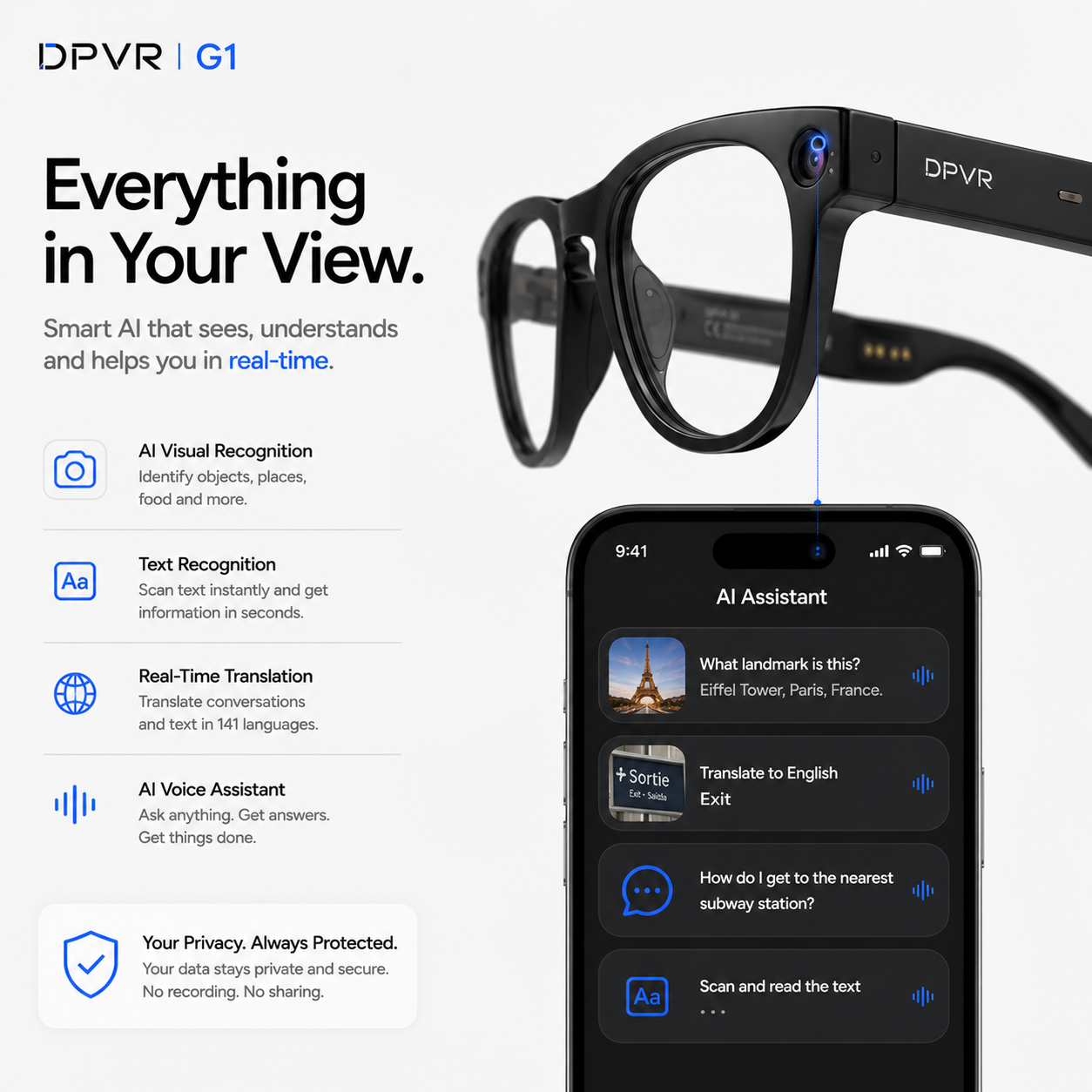 DPVR G1 AI Smart Glasses – 1080p Camera & 141-Language Translation